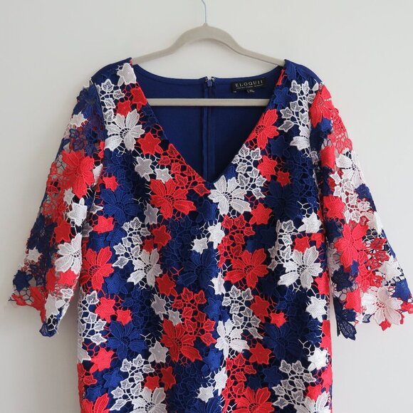 ELOQUII STUDIO Red White Blue Lace Overlay Sheath Dress Evening - Size US 14 - Picture 5 of 16